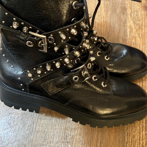 Zara Leather Jeweled Studded Moto Zara Shoe - Picture 15 of 15